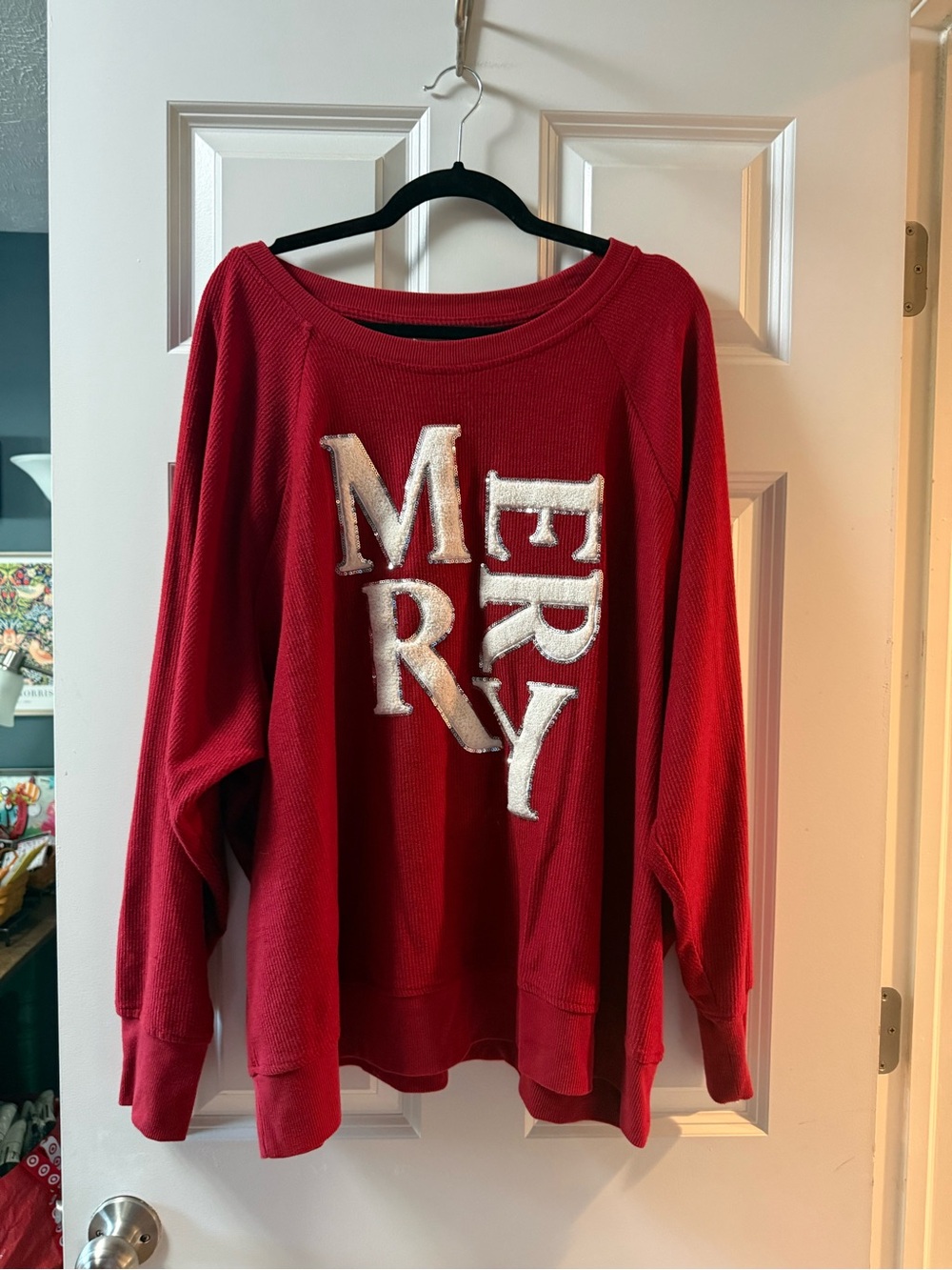 Maurices Red Sweatshirt with White 'MERRY' Appliqué